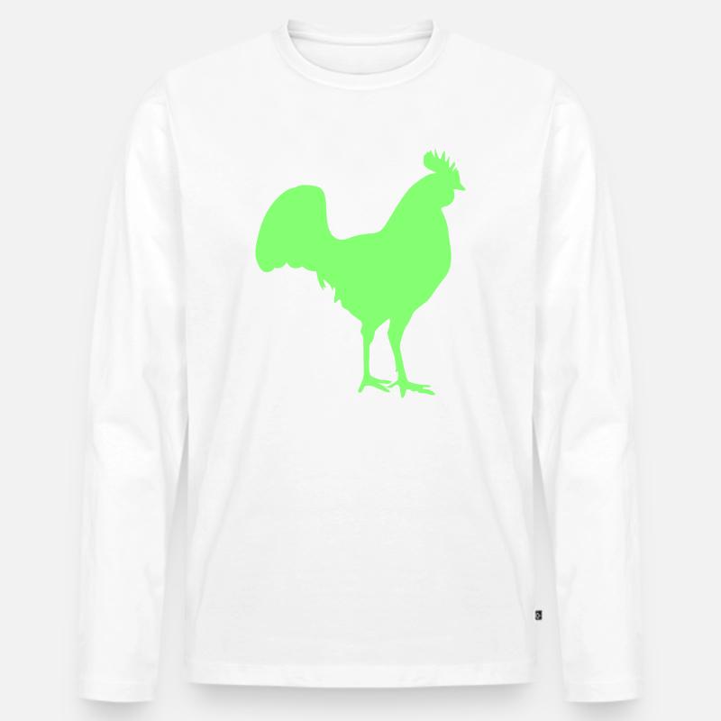 Hahn Rooster Silhouette - Männer Premium Bio Langarmshirt - Weiß