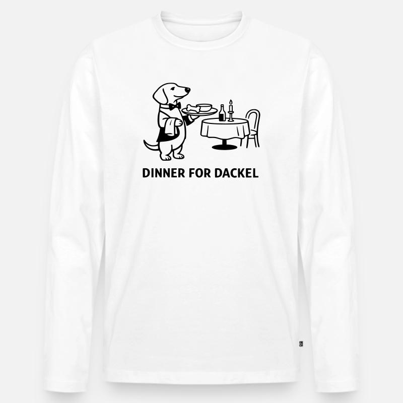 Dinner For Dackel - Männer Premium Bio Langarmshirt - Weiß
