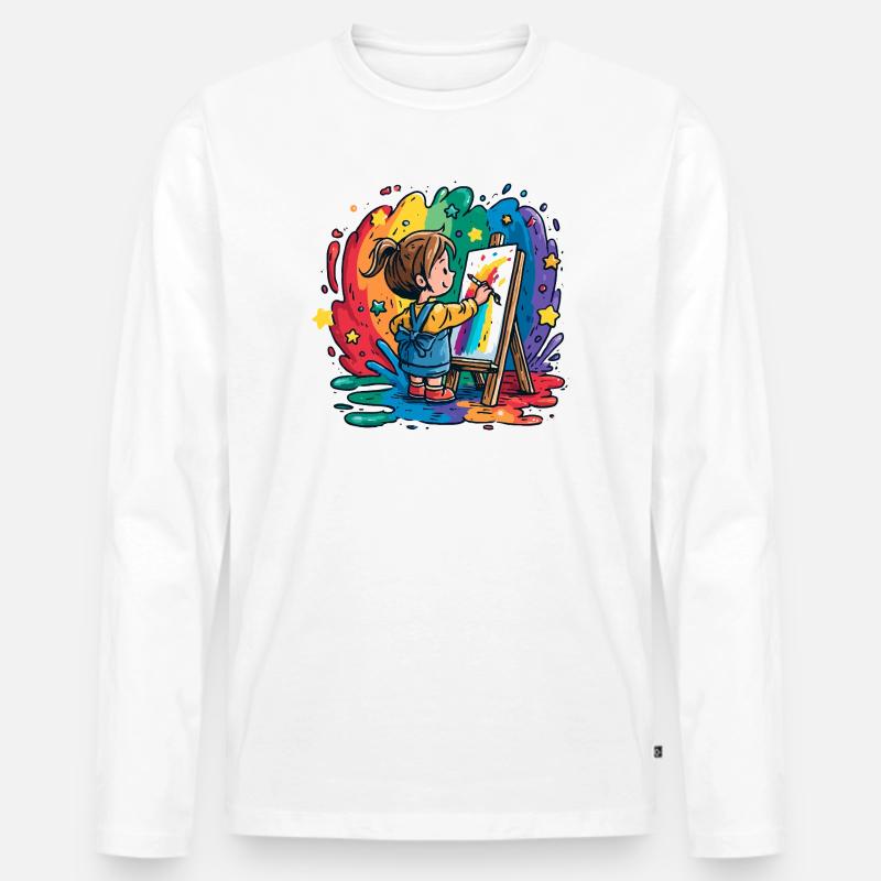 Kleines Kind malt im Farbregen - Männer Premium Bio Langarmshirt - Weiß