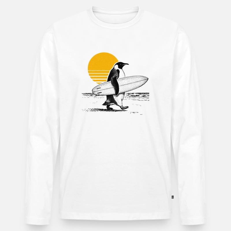Pinguin Surfer - Männer Premium Bio Langarmshirt - Weiß