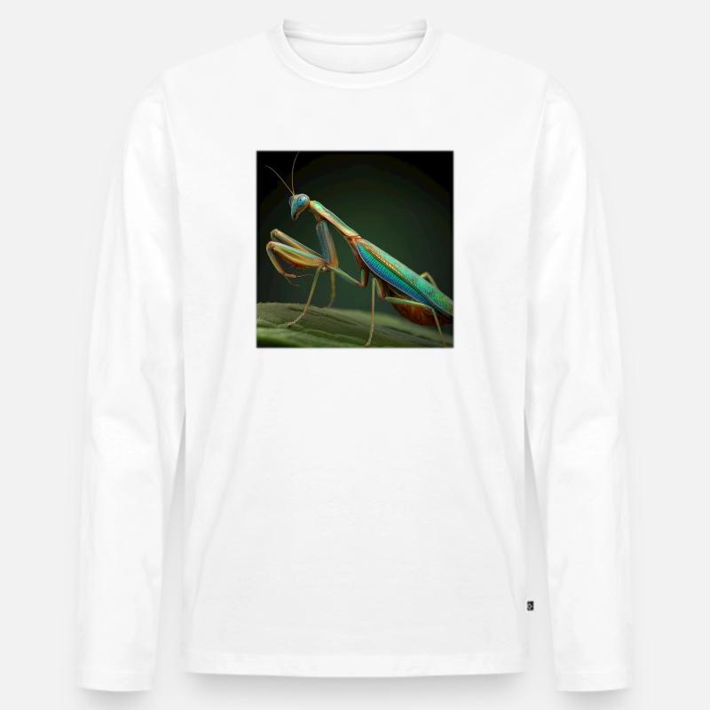 Schillernde Gottesanbeterin im Makro-Stil - Männer Premium Bio Langarmshirt - Weiß
