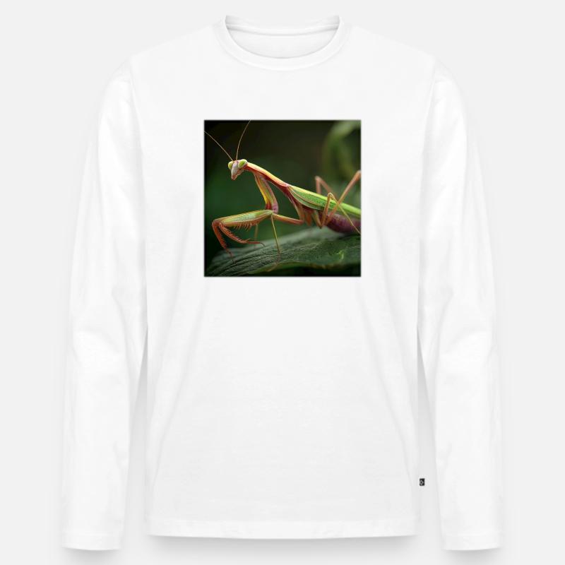 Gottesanbeterin Makro  Elegante Fangschrecke - Männer Premium Bio Langarmshirt - Weiß