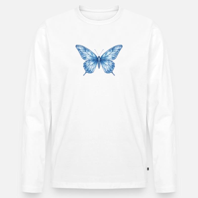 Blauer Geometrischer Schmetterling - Männer Premium Bio Langarmshirt - Weiß