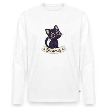 Dreamy Black Cat Kawaii - Men's Premium Organic Long Sleeve Shirt - white - Front - Nico (187cm)