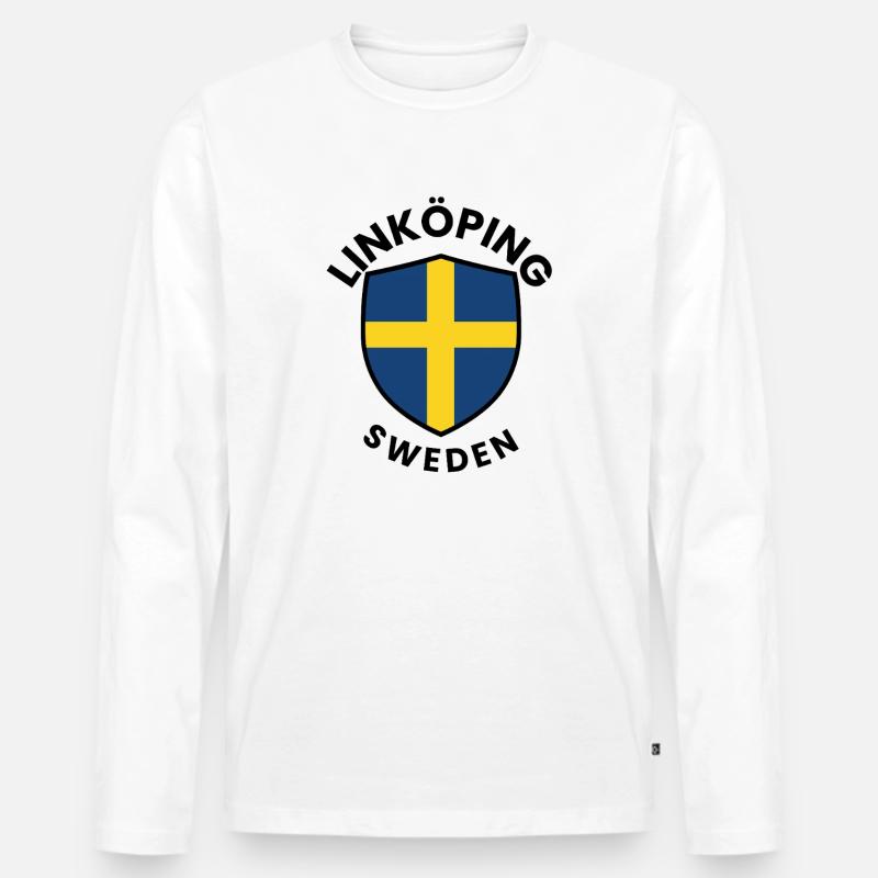 LÄNKÖPING-Schild Schweden - Männer Premium Bio Langarmshirt - Weiß
