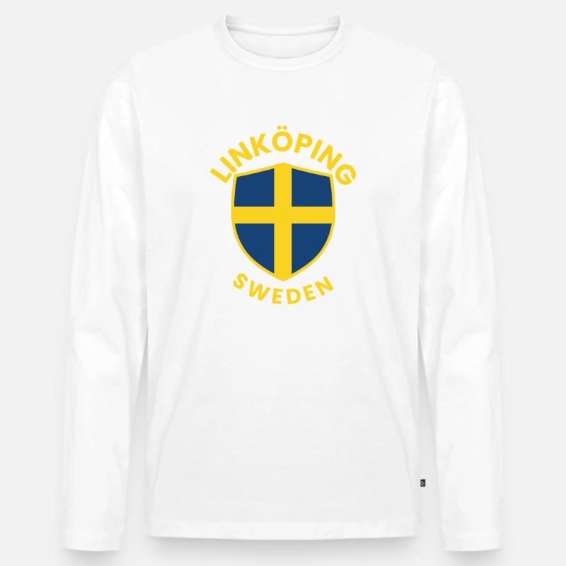 Linköping Sweden Shield Tee - Männer Premium Bio Langarmshirt - Weiß