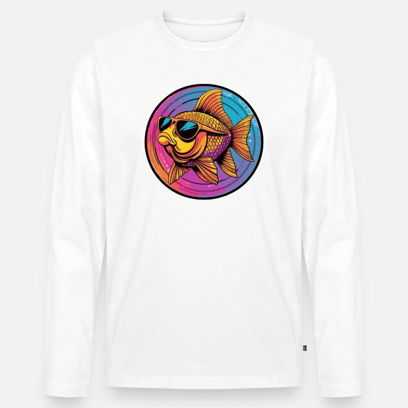 Goldfisch mit Sonnenbrille - Männer Premium Bio Langarmshirt - Weiß