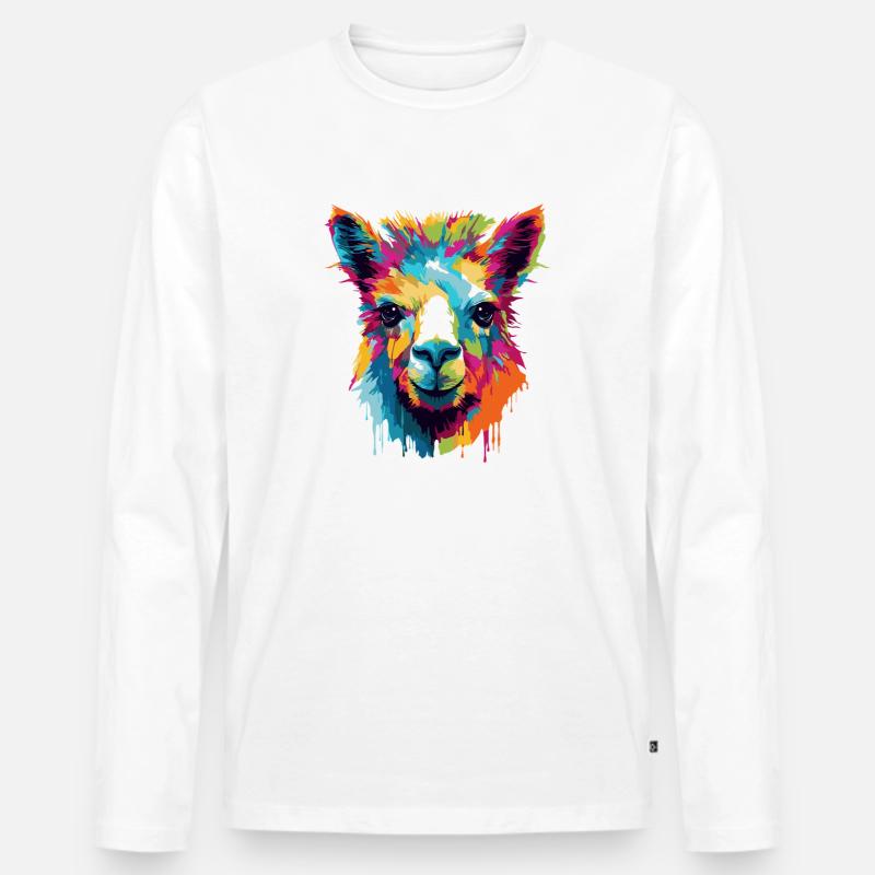 Llama Farbexplosion Popart - Männer Premium Bio Langarmshirt - Weiß