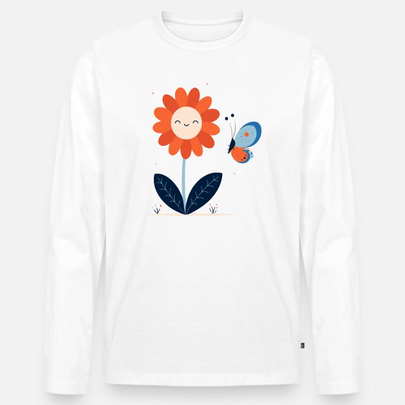 lachende Blume mit Schmetterling - Männer Premium Bio Langarmshirt - Weiß