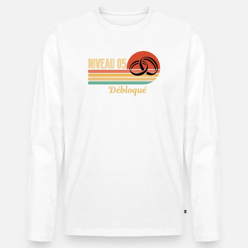 Level 05 Freigeschaltetes Retro-Grafikdesign - Männer Premium Bio Langarmshirt - Weiß