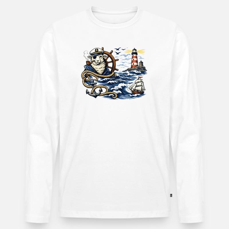 Seefahrer-Schaf im Sturm - Männer Premium Bio Langarmshirt - Weiß
