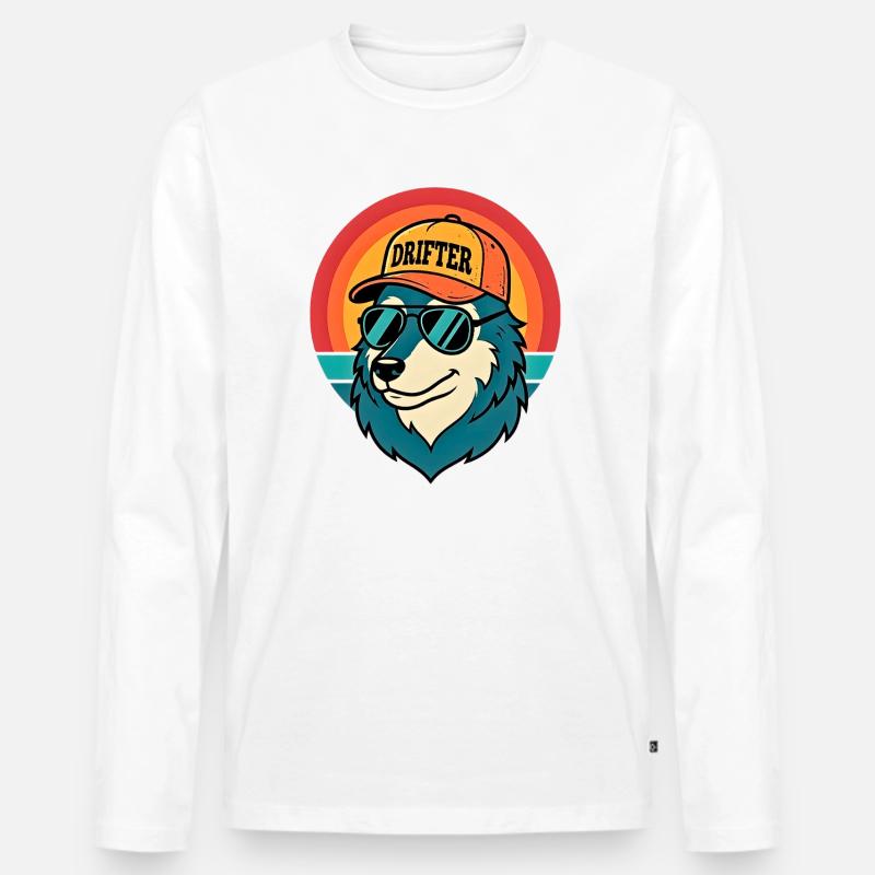 Drifter Wolf Sonnenuntergangs-Tee - Männer Premium Bio Langarmshirt - Weiß
