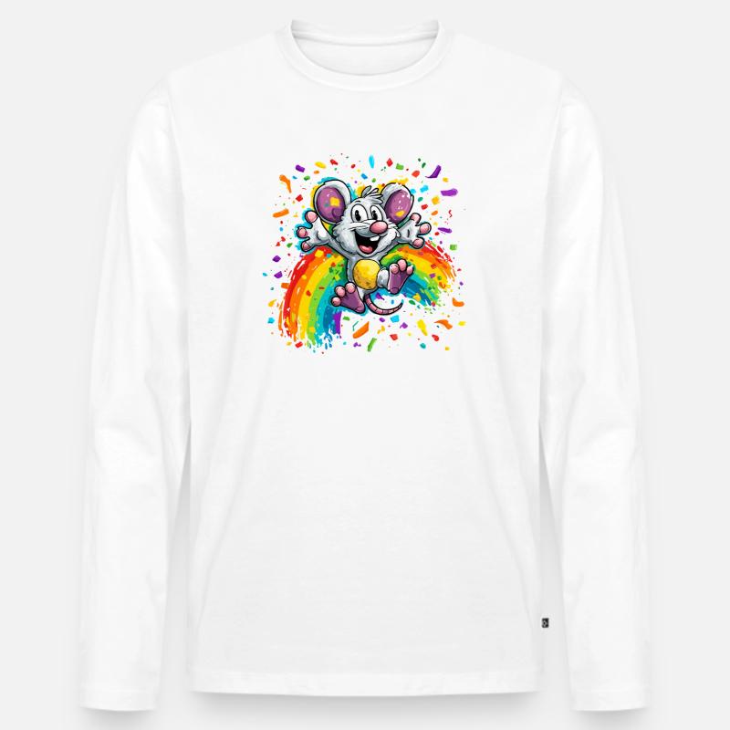 Regenbogen-Maus Farbschauer - Männer Premium Bio Langarmshirt - Weiß