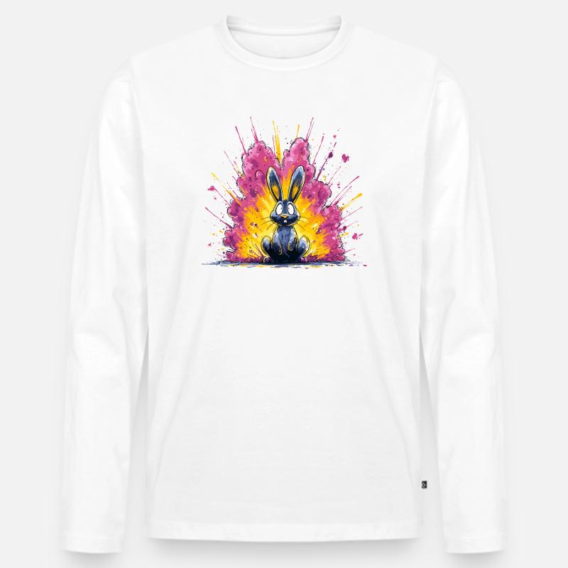 Knallbunter Hase Blitz - Männer Premium Bio Langarmshirt - Weiß