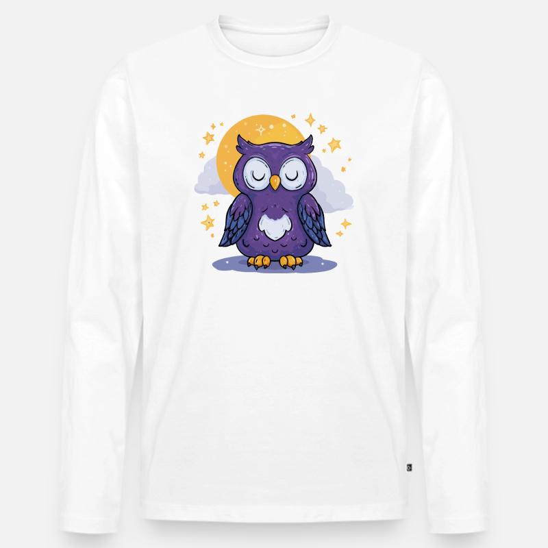 Mondnacht Eule - Männer Premium Bio Langarmshirt - Weiß