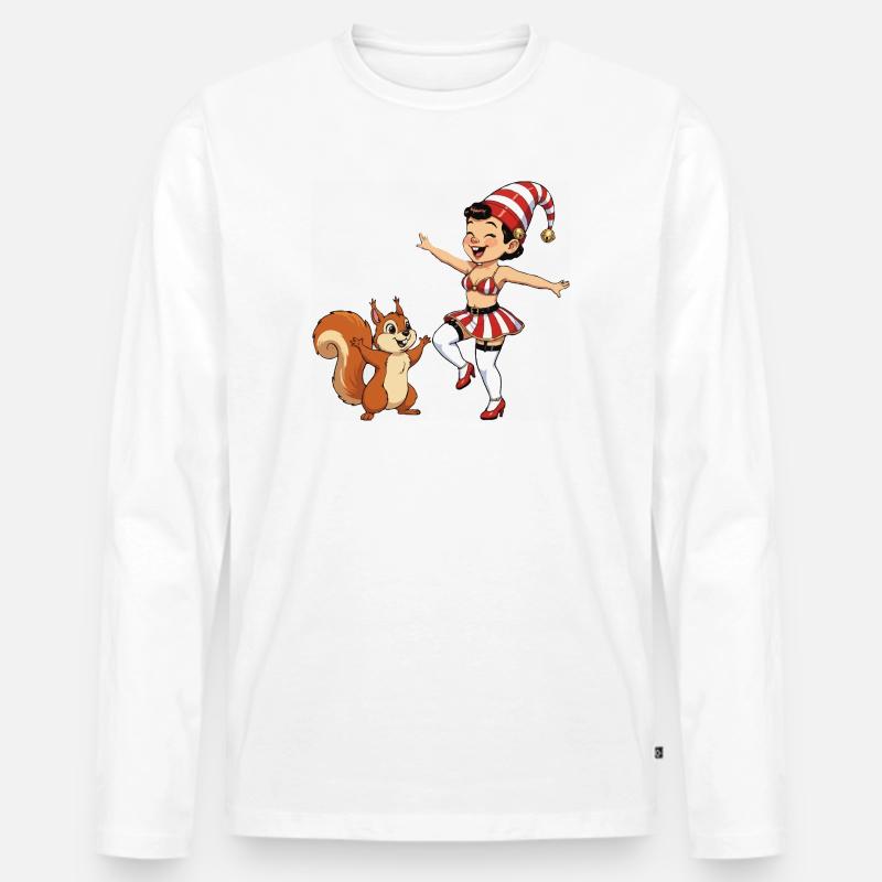 Leprechaun-Mädchen mit Eichhörnchen - Männer Premium Bio Langarmshirt - Weiß