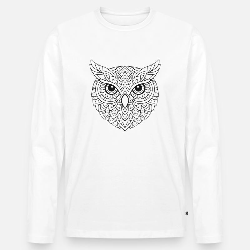 Mandala Eulen Ornament - Männer Premium Bio Langarmshirt - Weiß