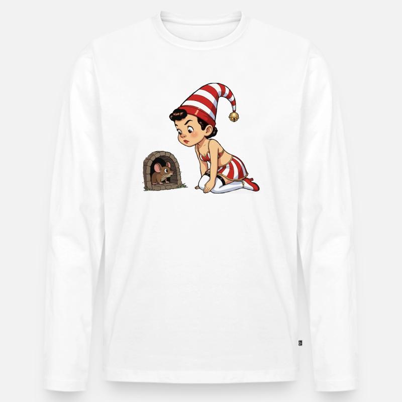Leprechaun-Mädchen im Mausloch - Männer Premium Bio Langarmshirt - Weiß