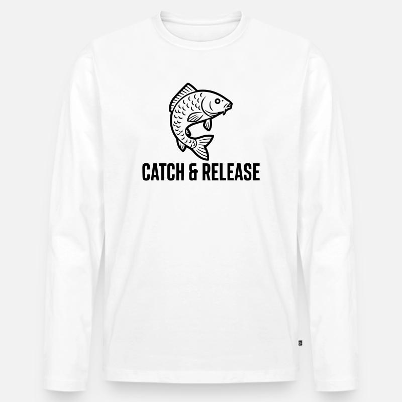 Catch and Release Karpfen Angeln Spruch - Männer Premium Bio Langarmshirt - Weiß