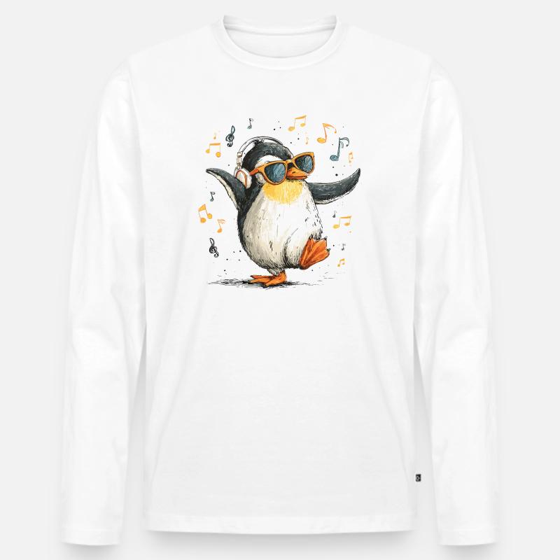 Penguin DJ mit Kopfhörern - Männer Premium Bio Langarmshirt - Weiß