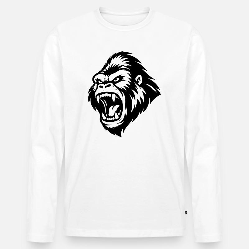 Gorilla Aggressiv - Männer Premium Bio Langarmshirt - Weiß