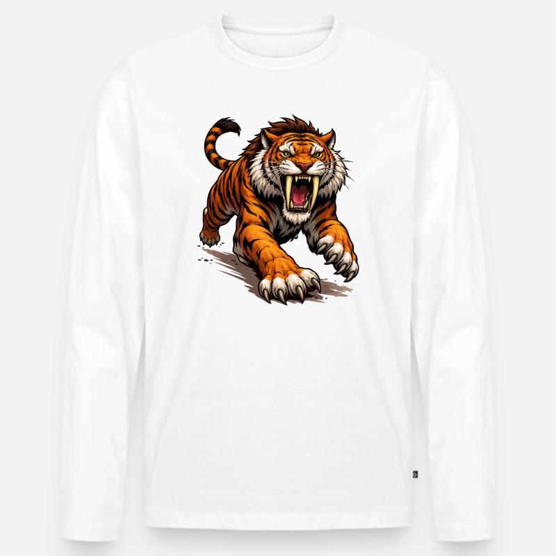 Comic Tiger Angriff - Männer Premium Bio Langarmshirt - Weiß