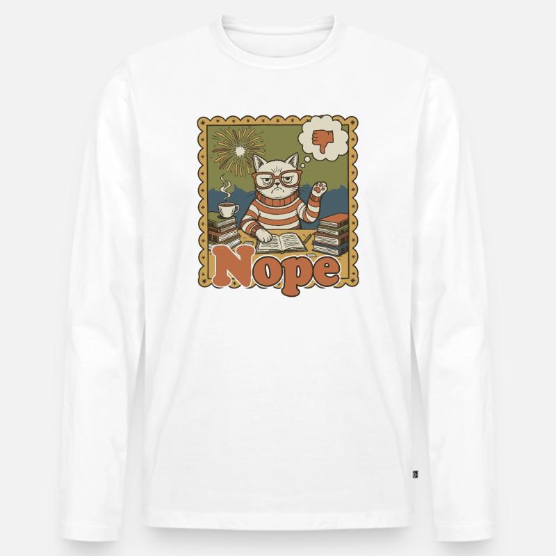 Nein Katze: Retro Nerd Schreibtischkunst - Männer Premium Bio Langarmshirt - Weiß