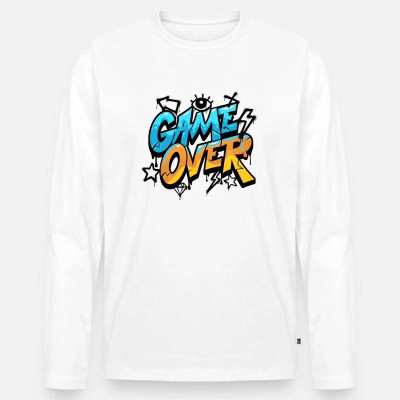 Game Over Graffiti Neon - Männer Premium Bio Langarmshirt - Weiß