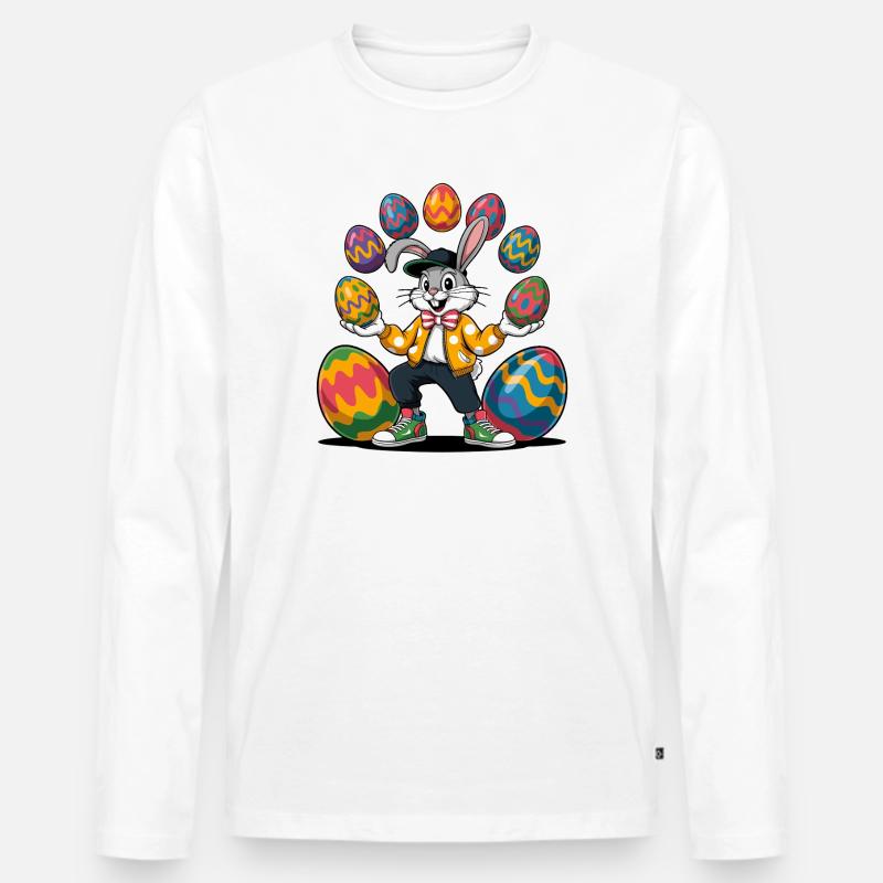 Osterhase mit bunten Eiern - Männer Premium Bio Langarmshirt - Weiß