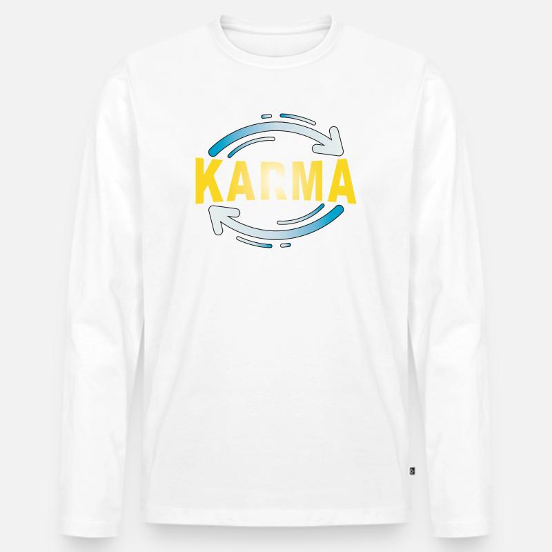 Karma - Minimalistisches Statement Design - Männer Premium Bio Langarmshirt - Weiß