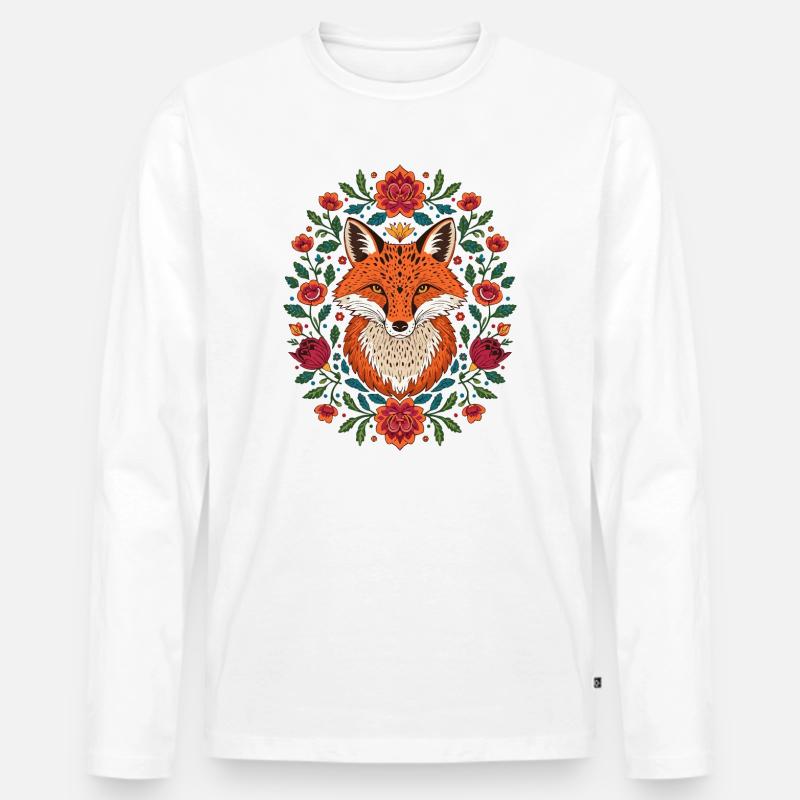 Fuchs im Blütenkranz Farbexplosion - Männer Premium Bio Langarmshirt - Weiß