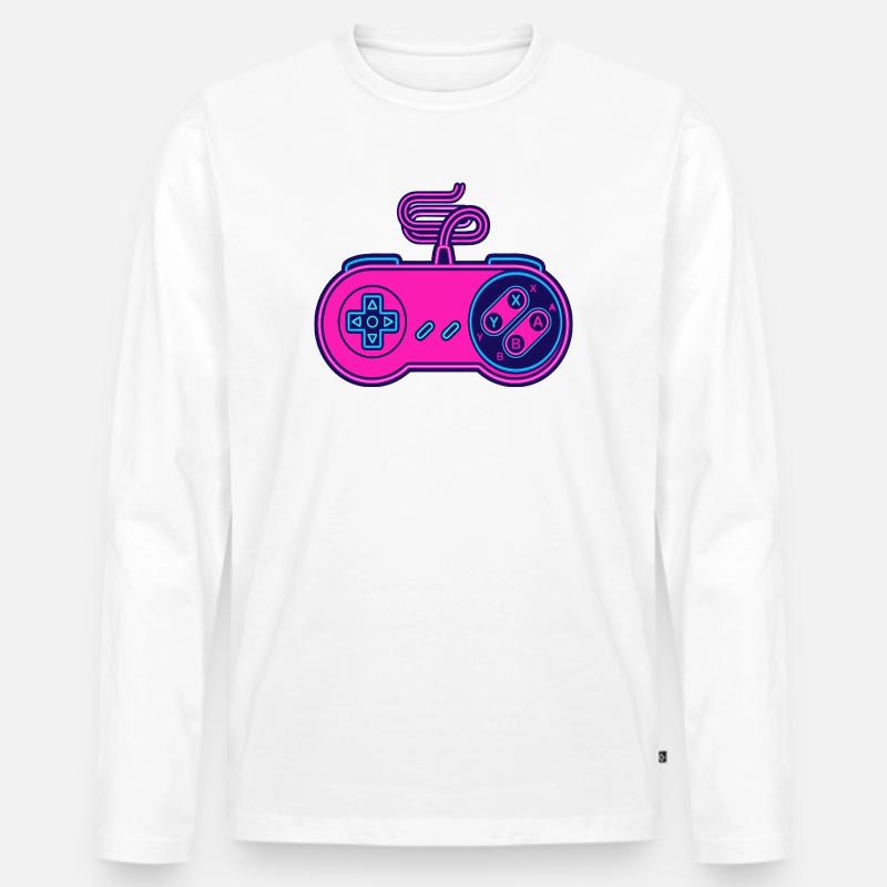Retro-Pink-Neon-Controller - Männer Premium Bio Langarmshirt - Weiß