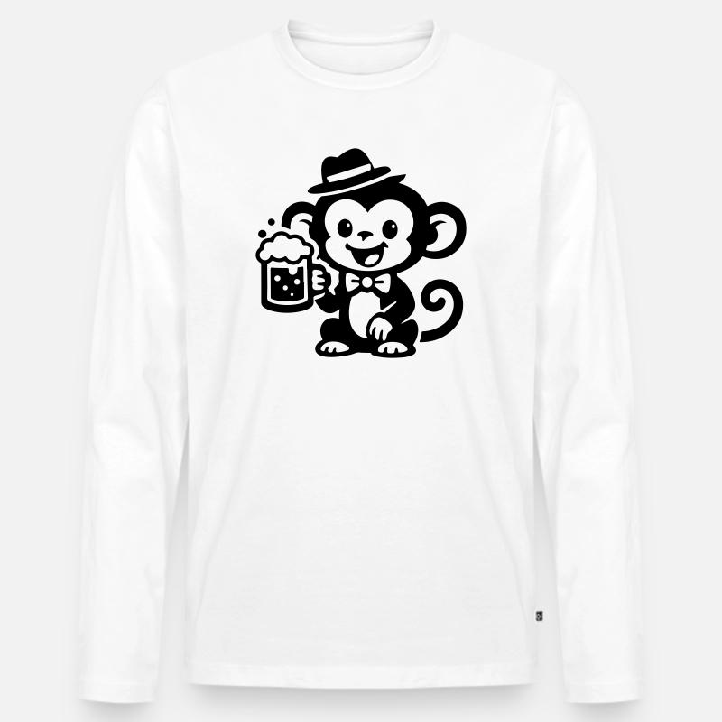 Affe Bier - Männer Premium Bio Langarmshirt - Weiß