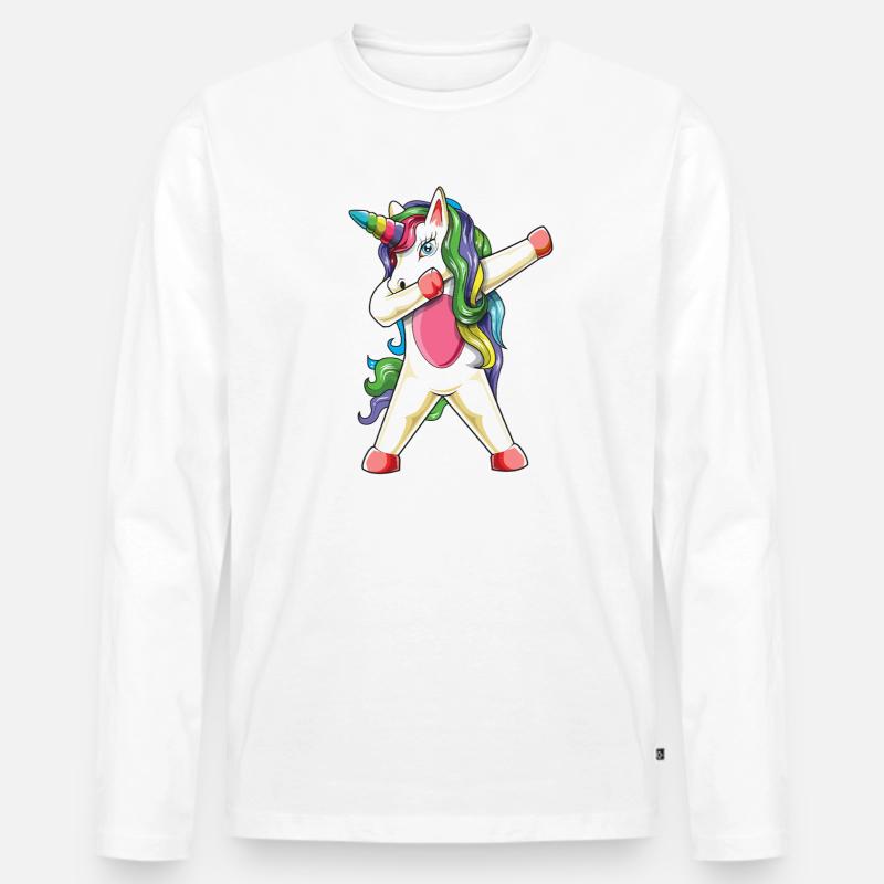 Lustiger Dabbing Einhorn-Regenbogen-Magischer Tanz - Männer Premium Bio Langarmshirt - Weiß