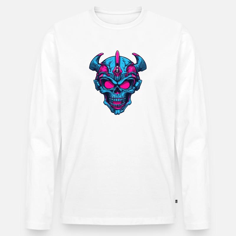 Neon Dämonenschädel - Männer Premium Bio Langarmshirt - Weiß
