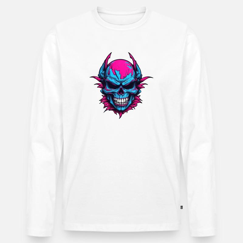 Neon Teufels Schädel - Männer Premium Bio Langarmshirt - Weiß