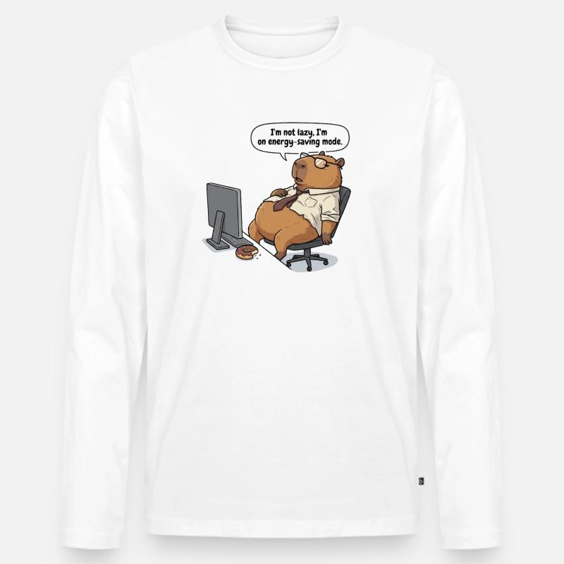 Energiesparender Capybara Biber am Arbeitsplatz - Männer Premium Bio Langarmshirt - Weiß