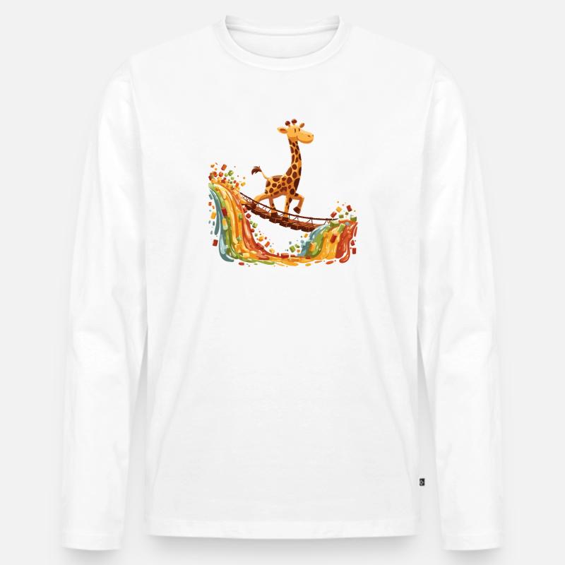 Giraffe auf Regenbogenbrücke - Männer Premium Bio Langarmshirt - Weiß