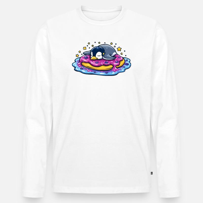 Schlafender Pinguin auf Donut - Männer Premium Bio Langarmshirt - Weiß