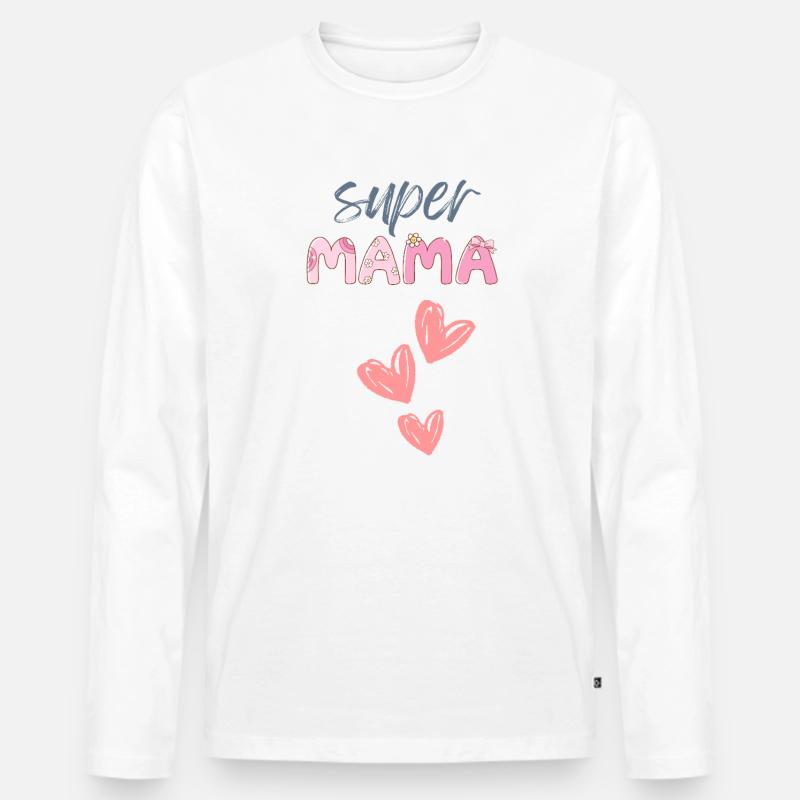Mama - Super Mama - Männer Premium Bio Langarmshirt - Weiß