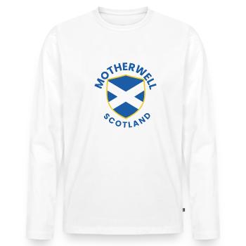 Motherwell Scotland Shield - Männer Premium Bio Langarmshirt - Weiß - Vorne - Nico (187cm)
