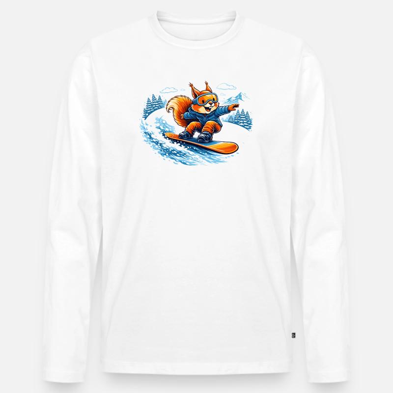 Lustiges Snowboard Eichhörnchen – Winter Fun - Männer Premium Bio Langarmshirt - Weiß