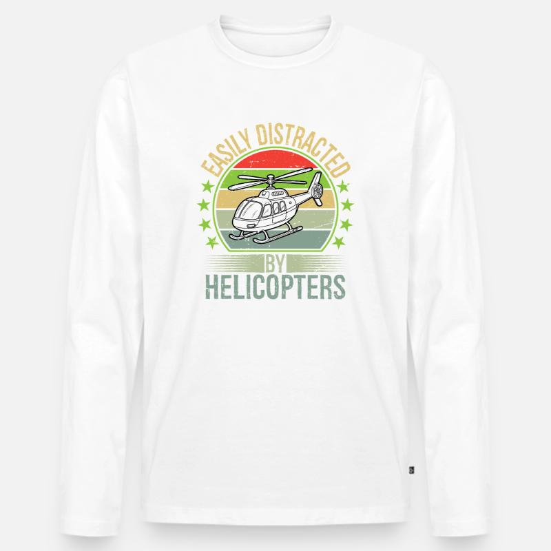 Easily Distracted By Helicopters - Männer Premium Bio Langarmshirt - Weiß