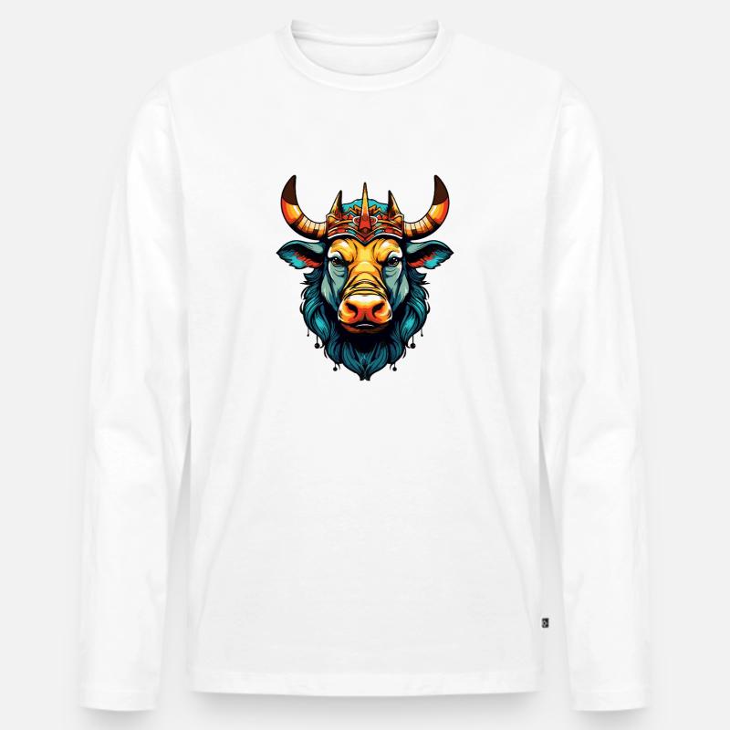 Stier Comic King - Männer Premium Bio Langarmshirt - Weiß