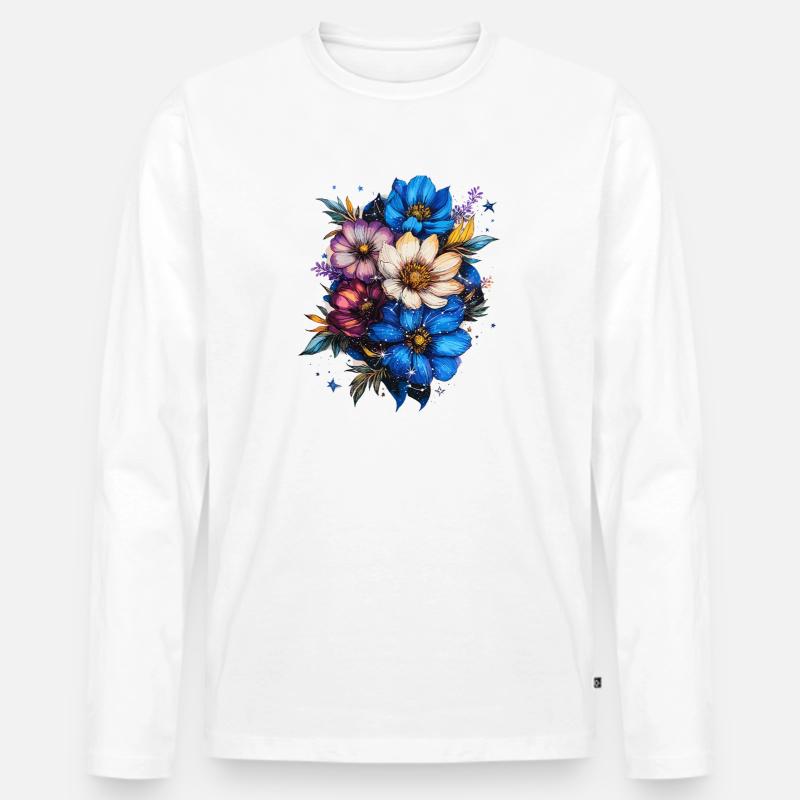 Blütenkosmos Farbexplosion - Männer Premium Bio Langarmshirt - Weiß