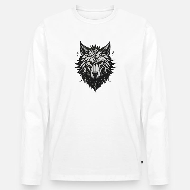 Nachtstilisierter Wolf - Männer Premium Bio Langarmshirt - Weiß