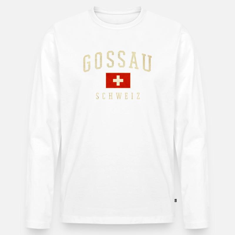 Gossau Schweiz Emblem mit Schweizer Flagge - Männer Premium Bio Langarmshirt - Weiß