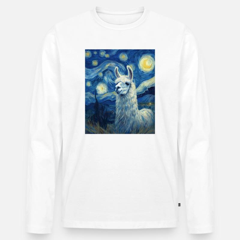 Lama Van Gogh Starry Night - Männer Premium Bio Langarmshirt - Weiß