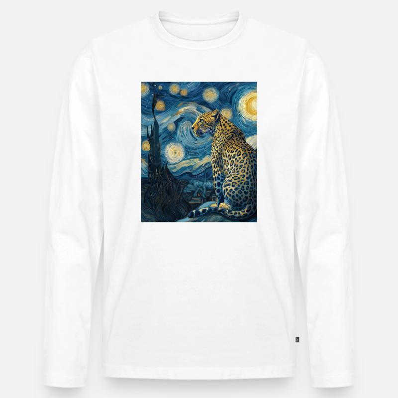Leopard Van Gogh - Männer Premium Bio Langarmshirt - Weiß