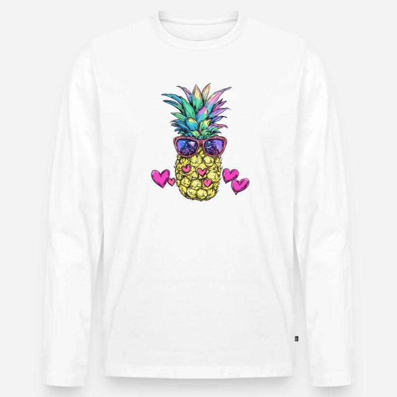 Bunte Ananas mit Sonnenbrille - Männer Premium Bio Langarmshirt - Weiß